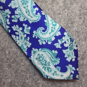 Peter Elliot Silk Tie - Blue Bright Paisley Woven Short Skinny